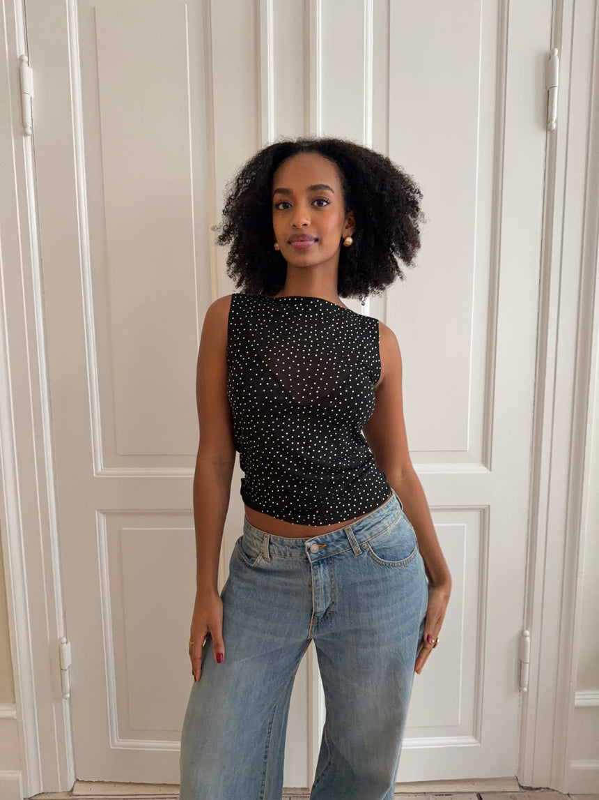 Natasja top med rhinsten - Sort