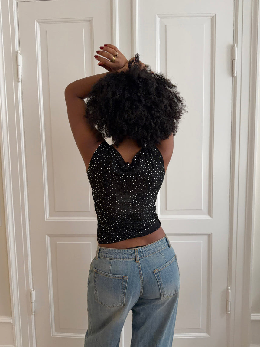 Natasja top med rhinsten - Sort