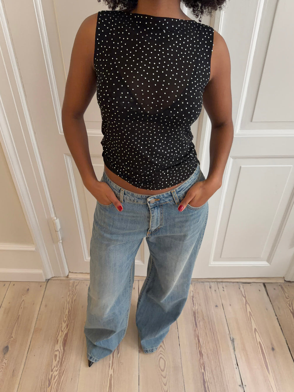 Natasja top med rhinsten - Sort