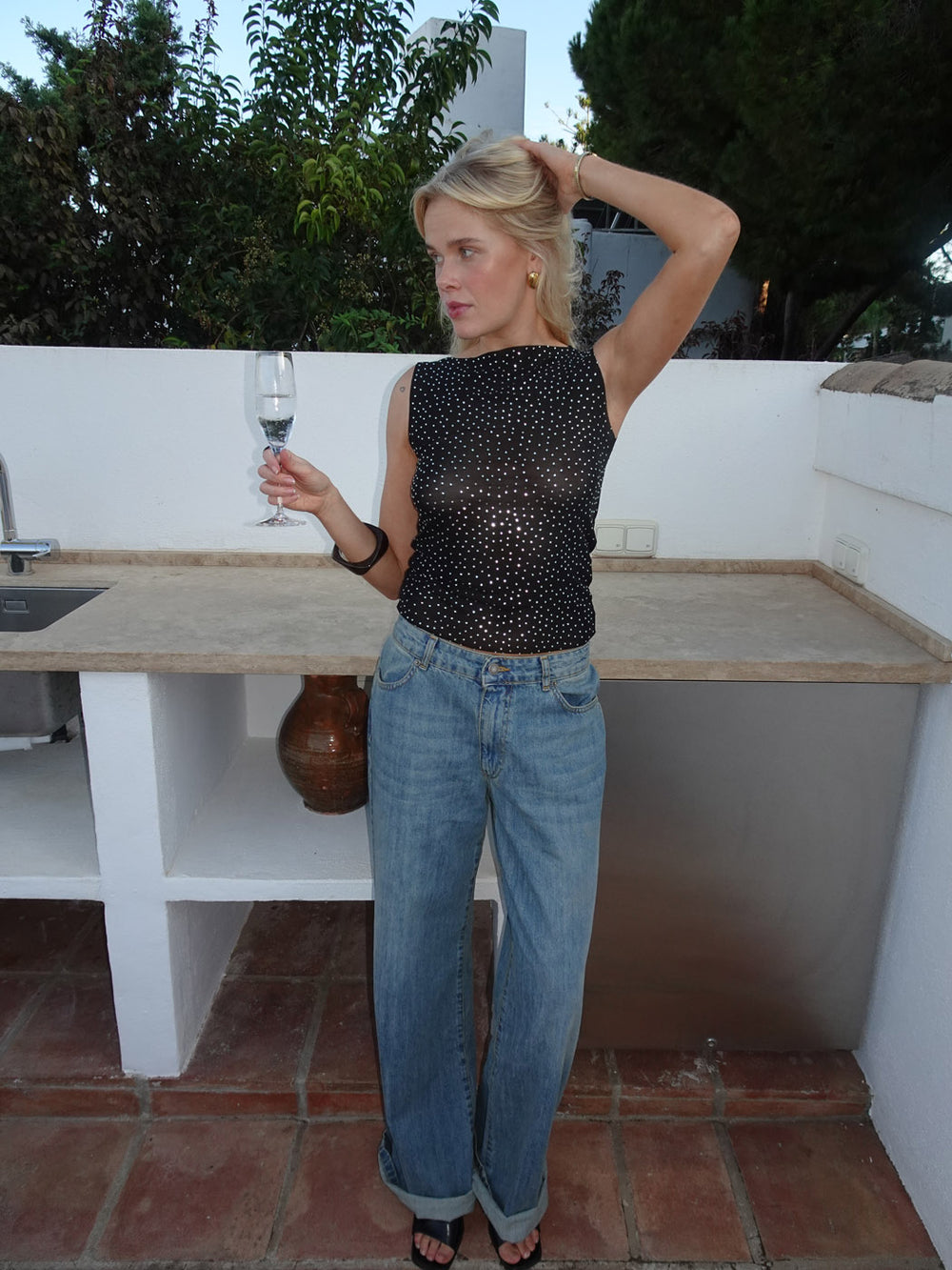 Natasja top med rhinsten - Sort