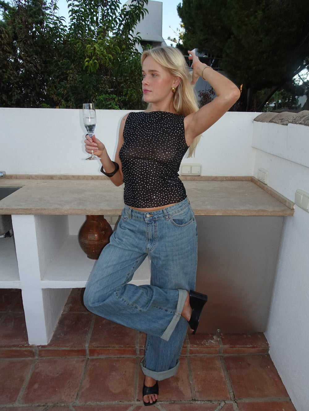 Natasja top med rhinsten - Sort