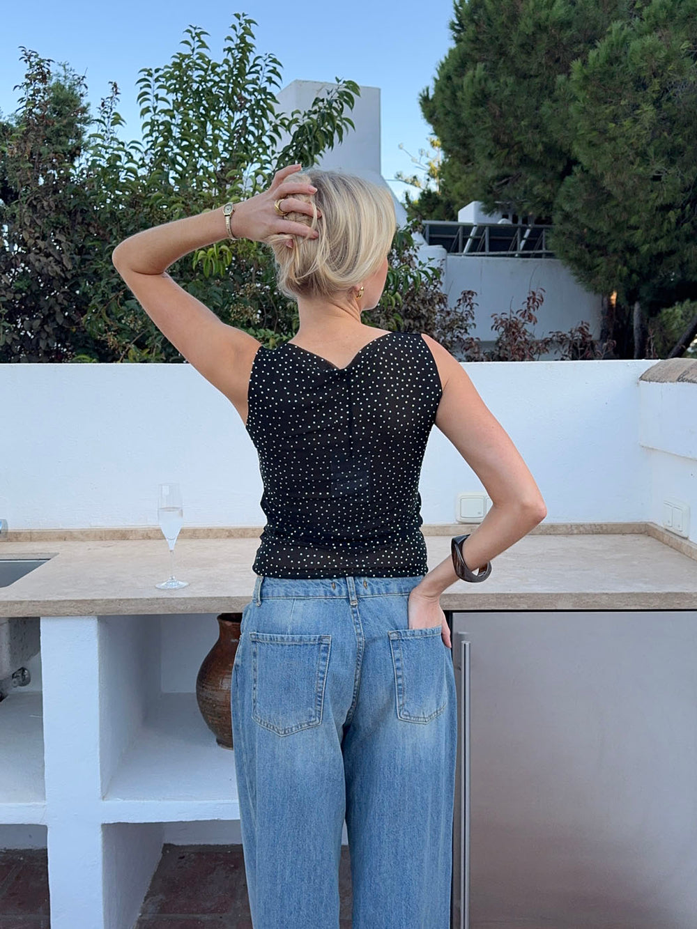 Natasja top med rhinsten - Sort