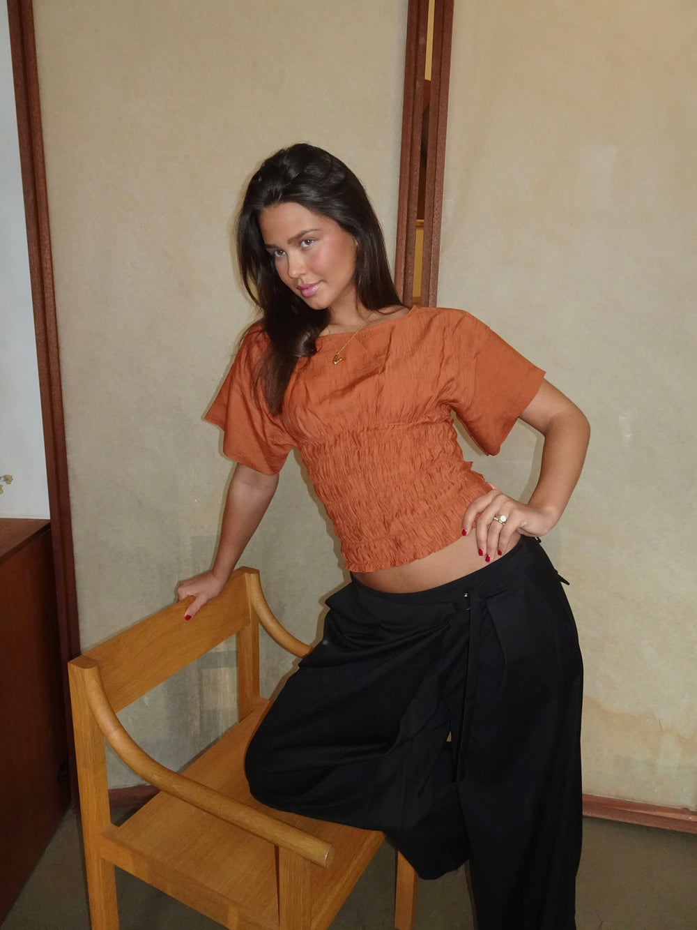 Sina top med smock - Orange