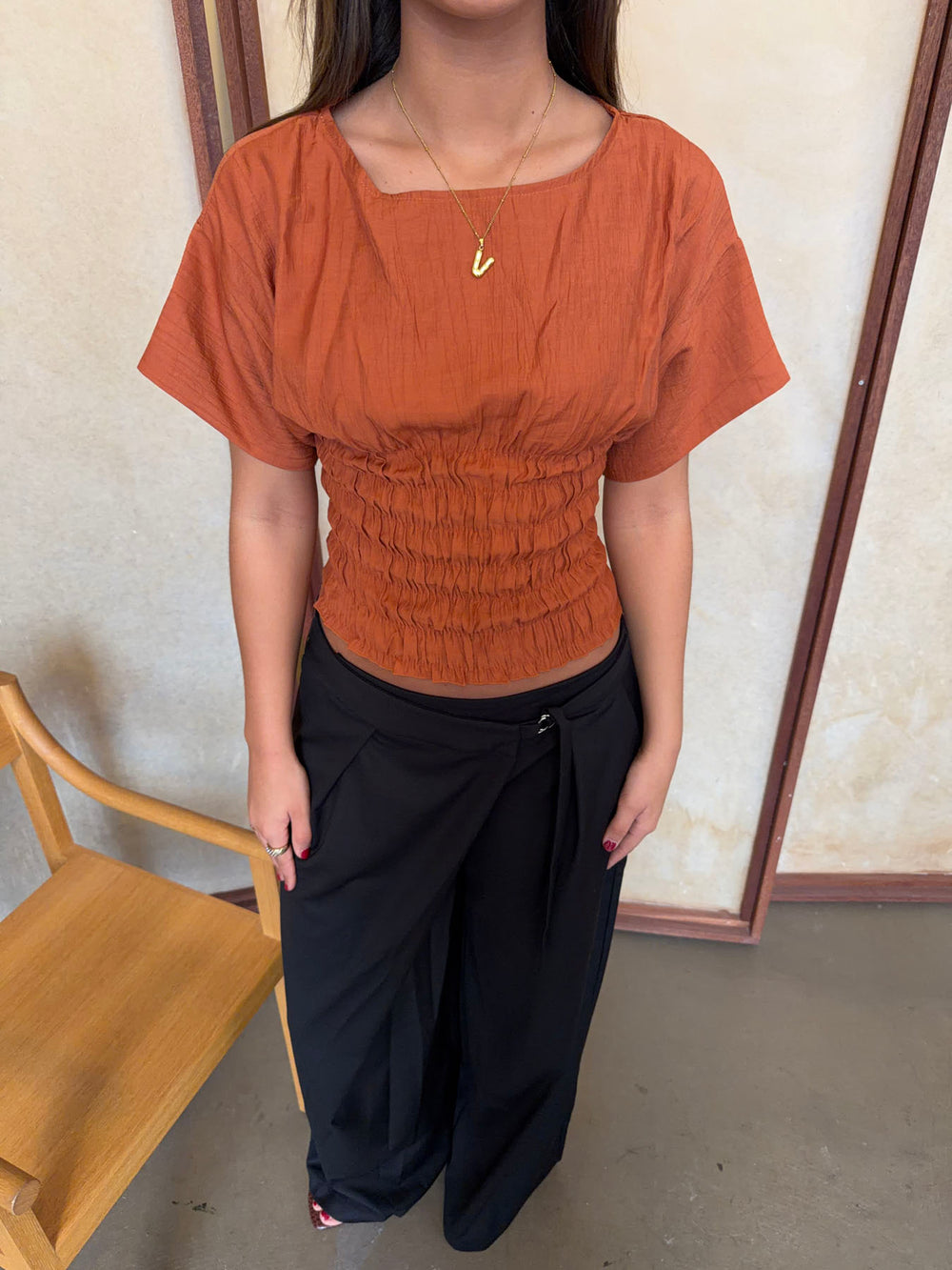 Sina top med smock - Orange