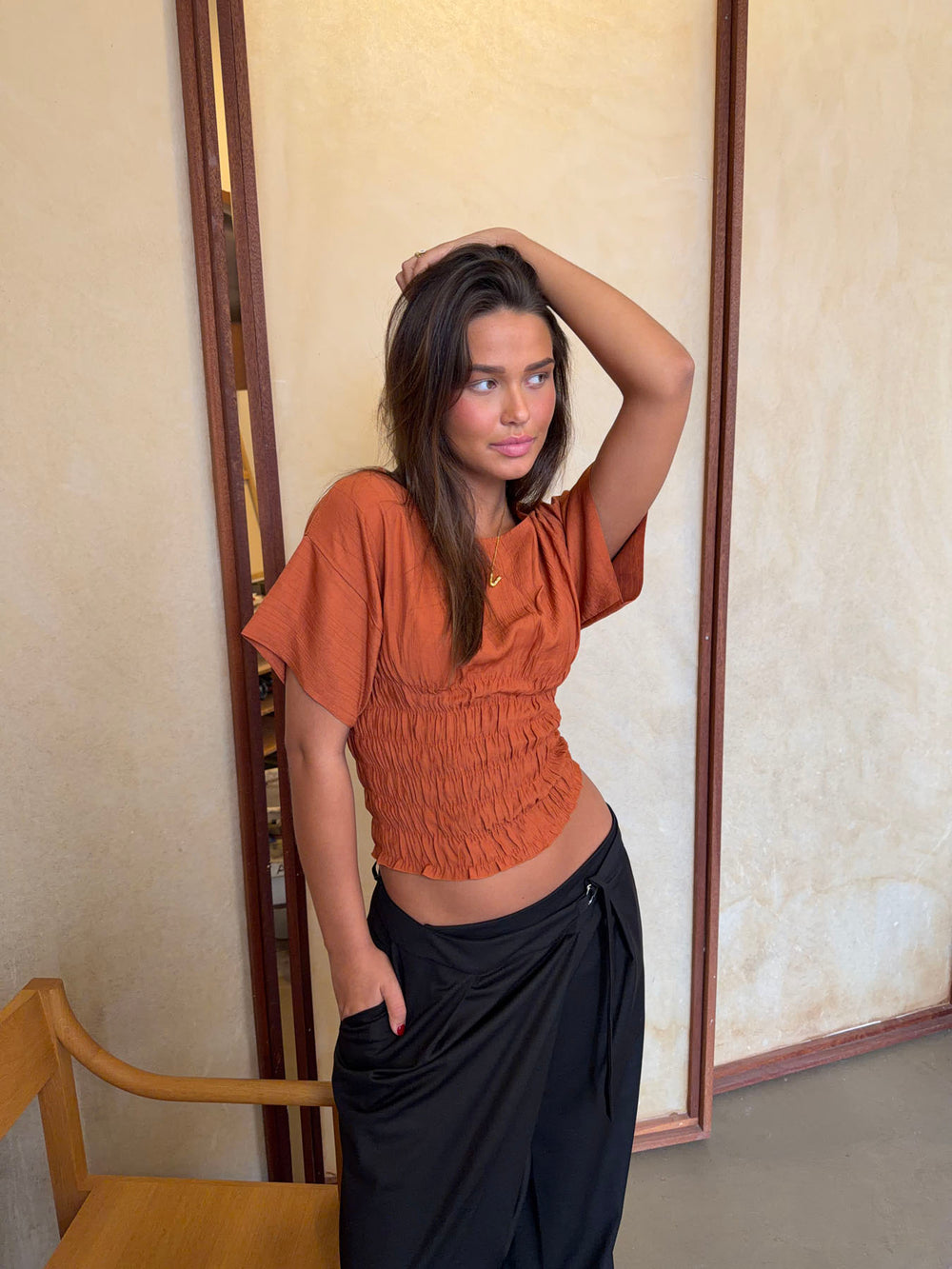 Sina top med smock - Orange