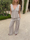 Kristia top med striber - Beige/off white