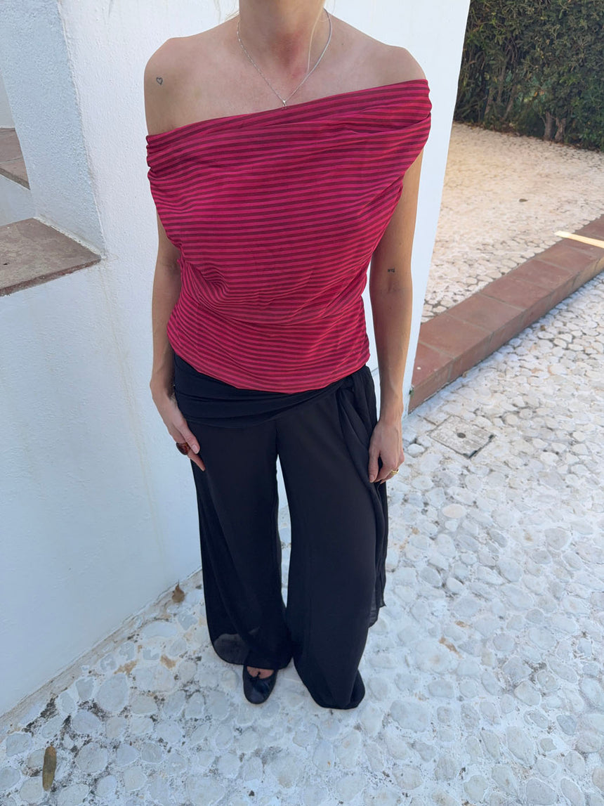 Lily top med striber - rød/bordeaux