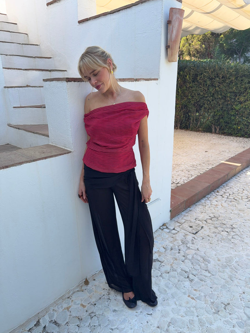 Lily top med striber - rød/bordeaux