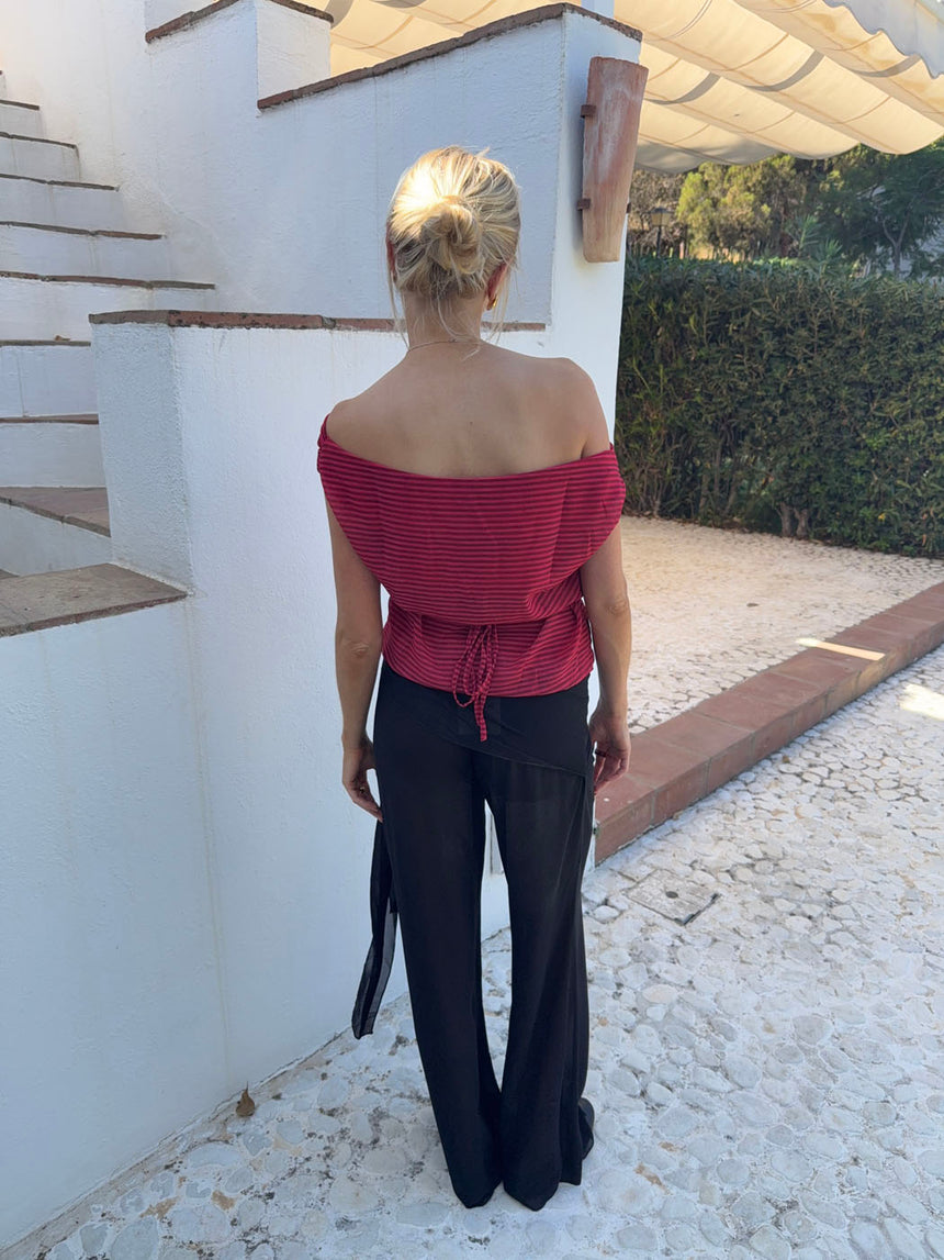 Lily top med striber - rød/bordeaux