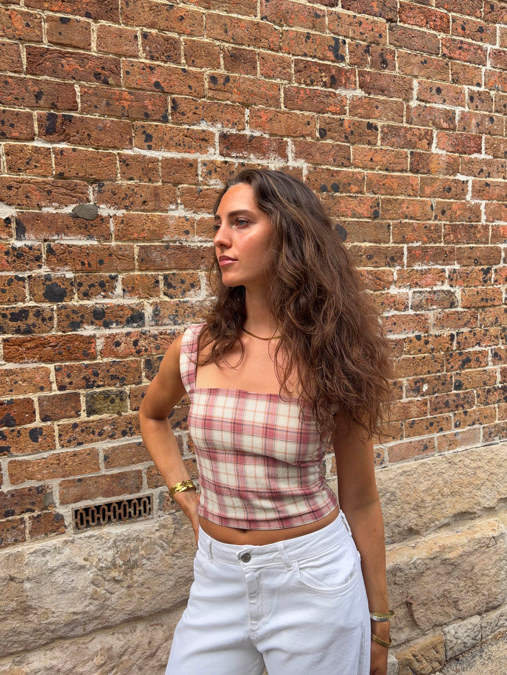 Maren top med tern - Rød/off white