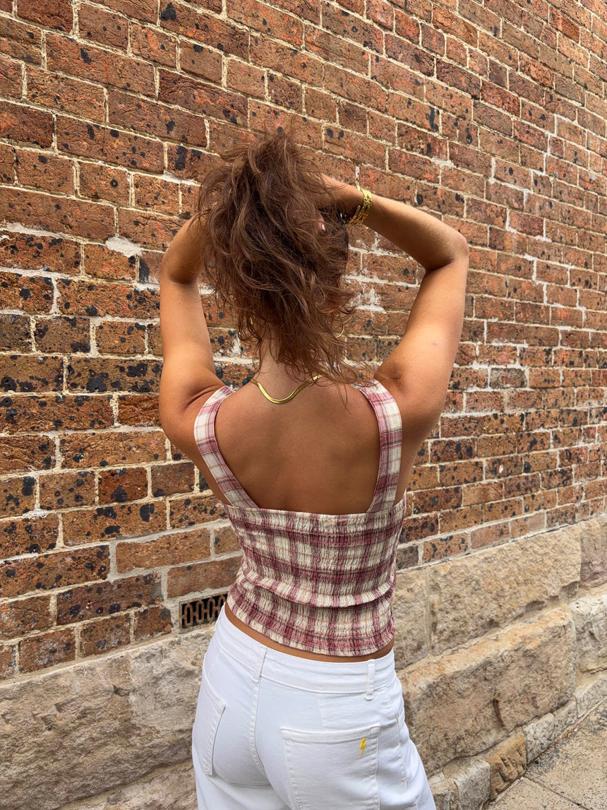 Maren top med tern - Rød/off white