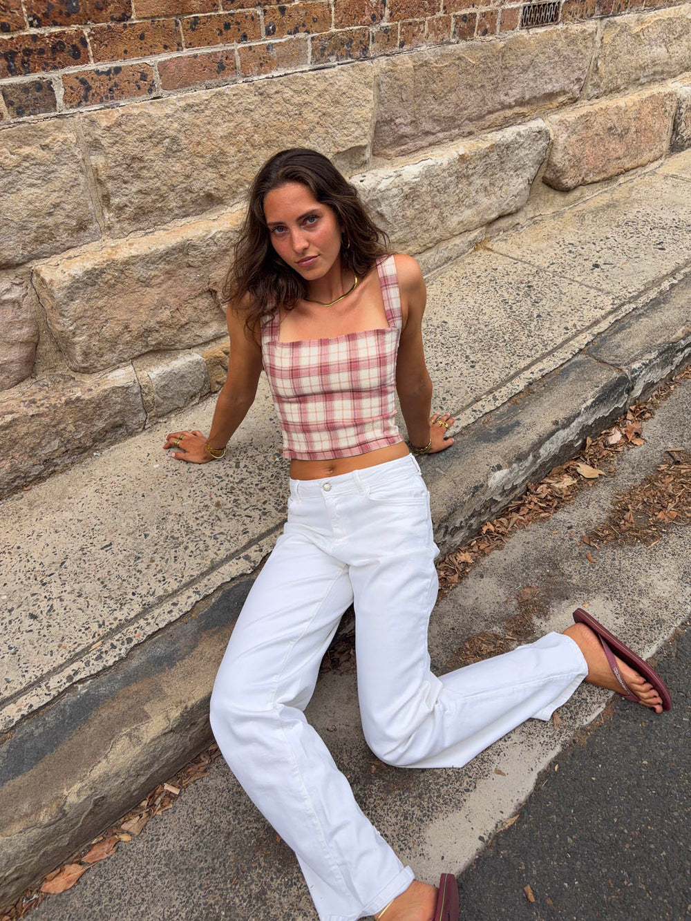 Maren top med tern - Rød/off white