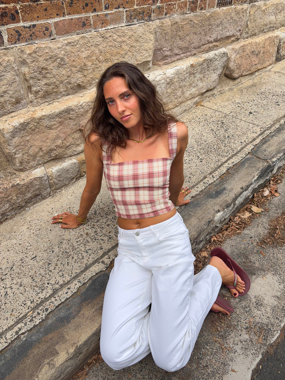 Maren top med tern - Rød/off white