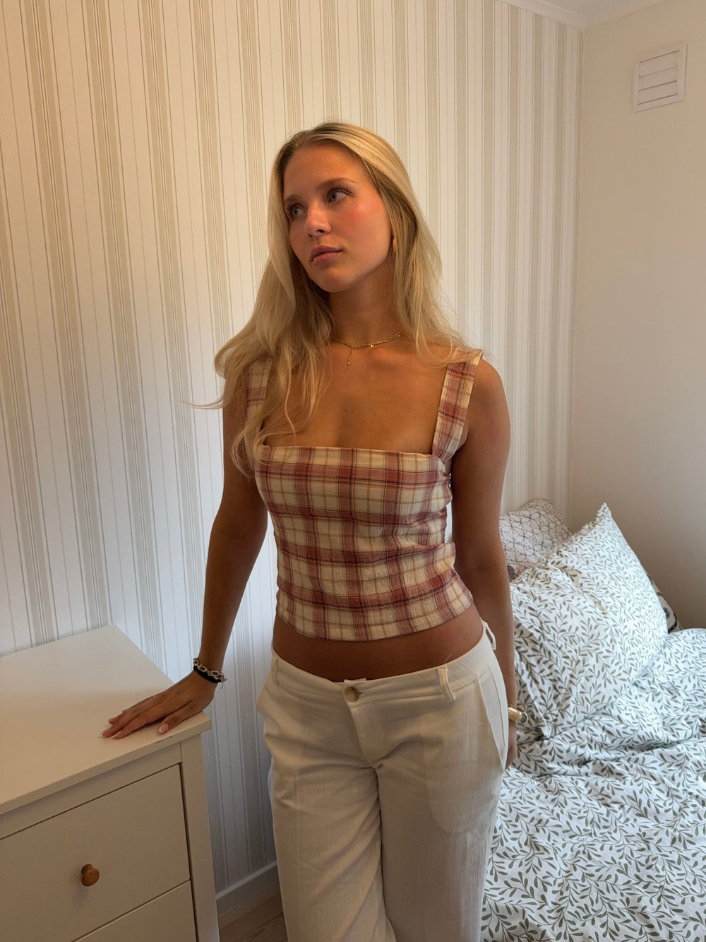 Maren top med tern - Rød/off white