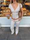 Malin Tomkins top med tern - Beige/hvid