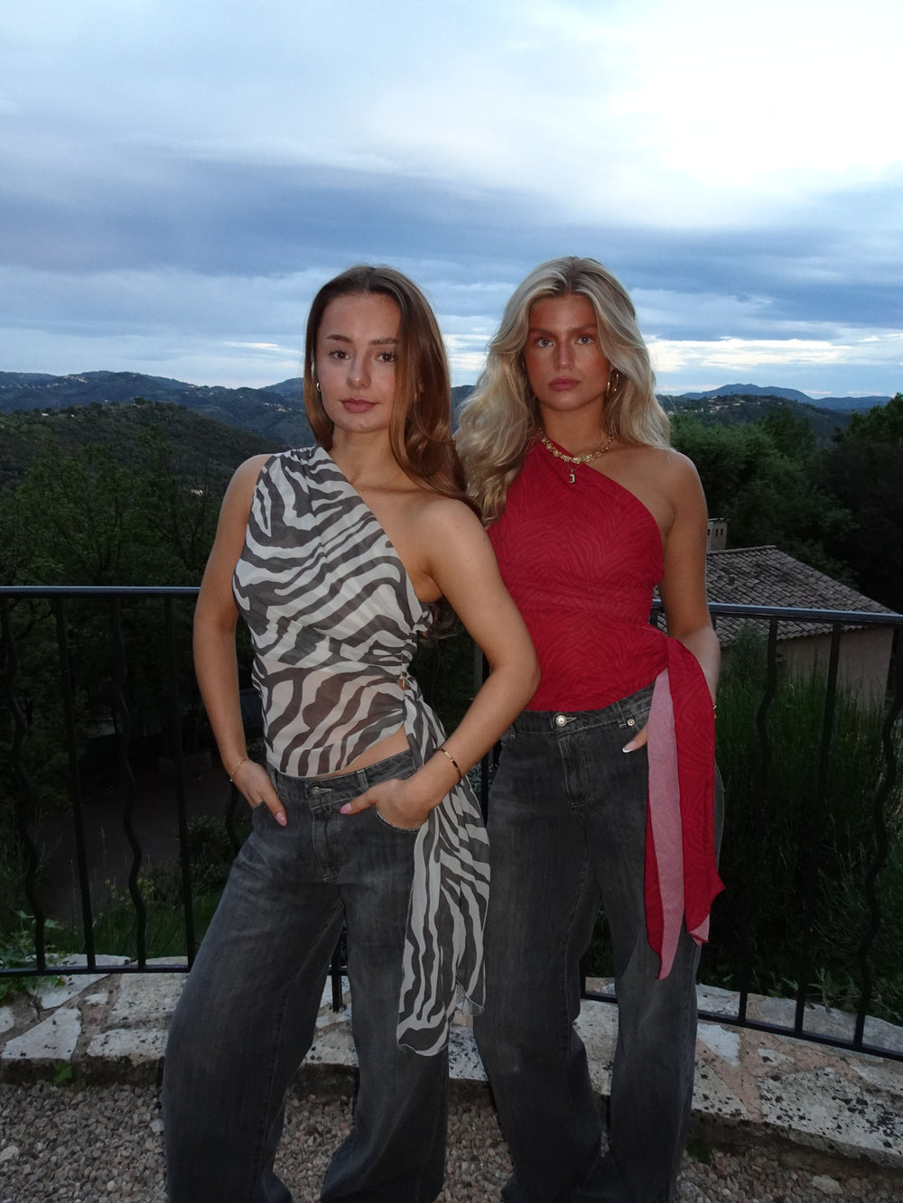 Orlane one shoulder top med zebra print - Rød