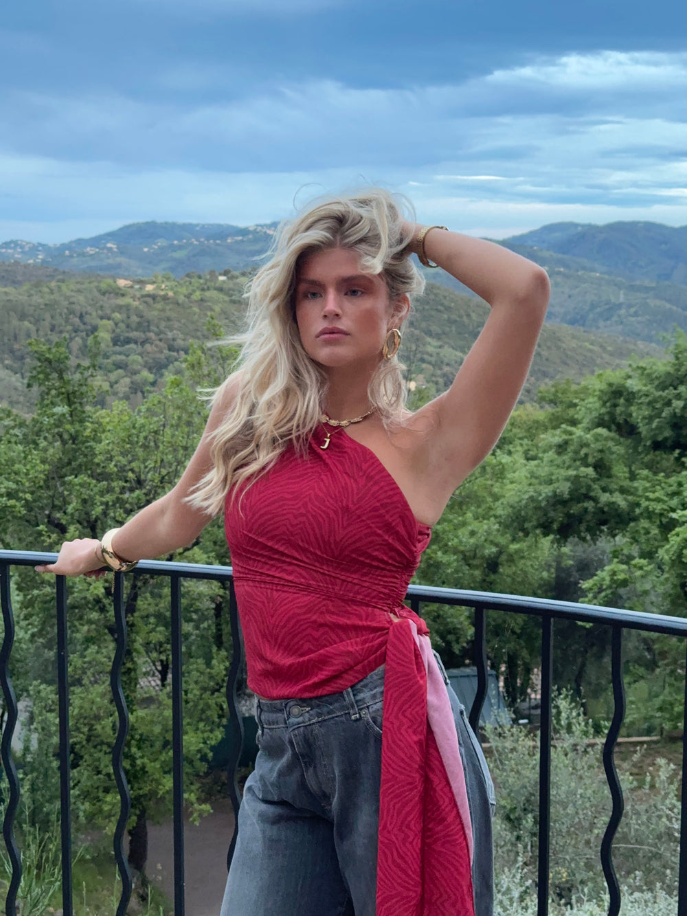 Orlane one shoulder top med zebra print - Rød