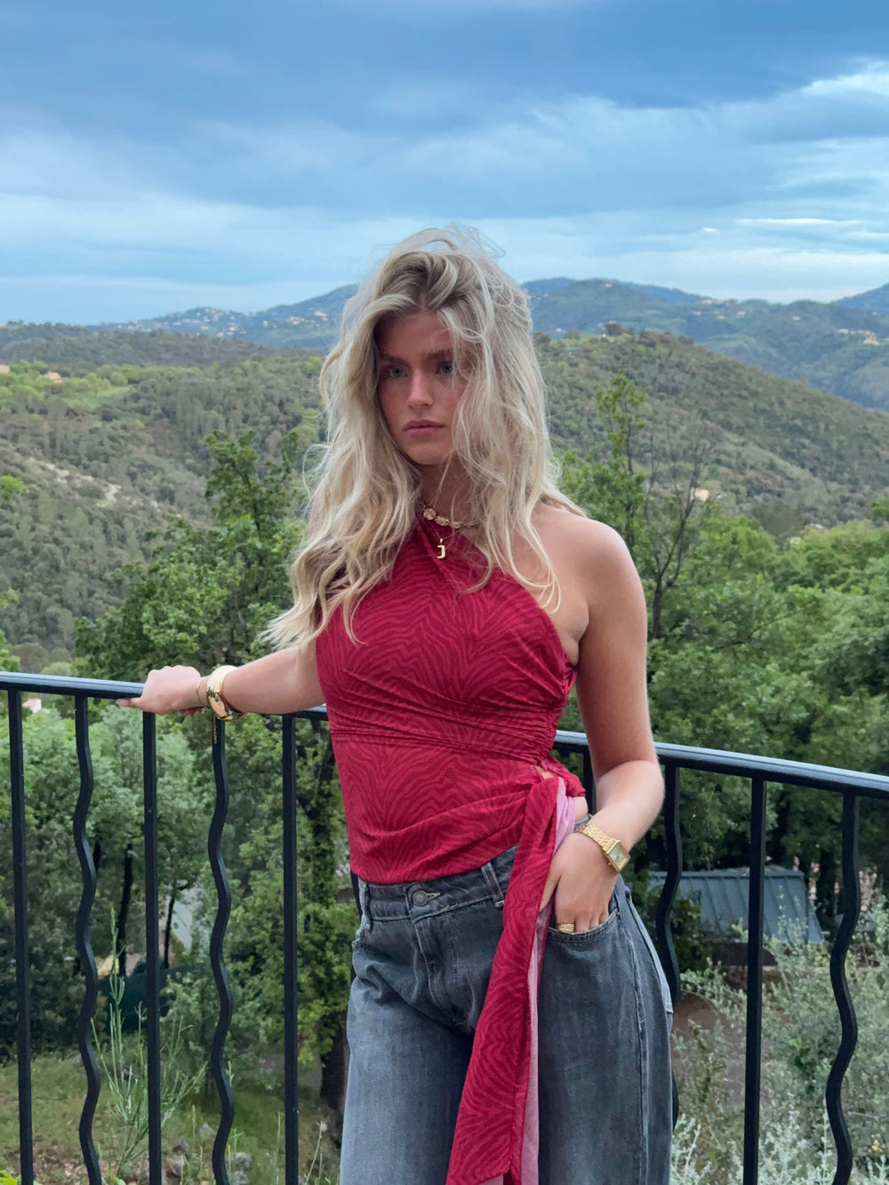 Orlane one shoulder top med zebra print - Rød