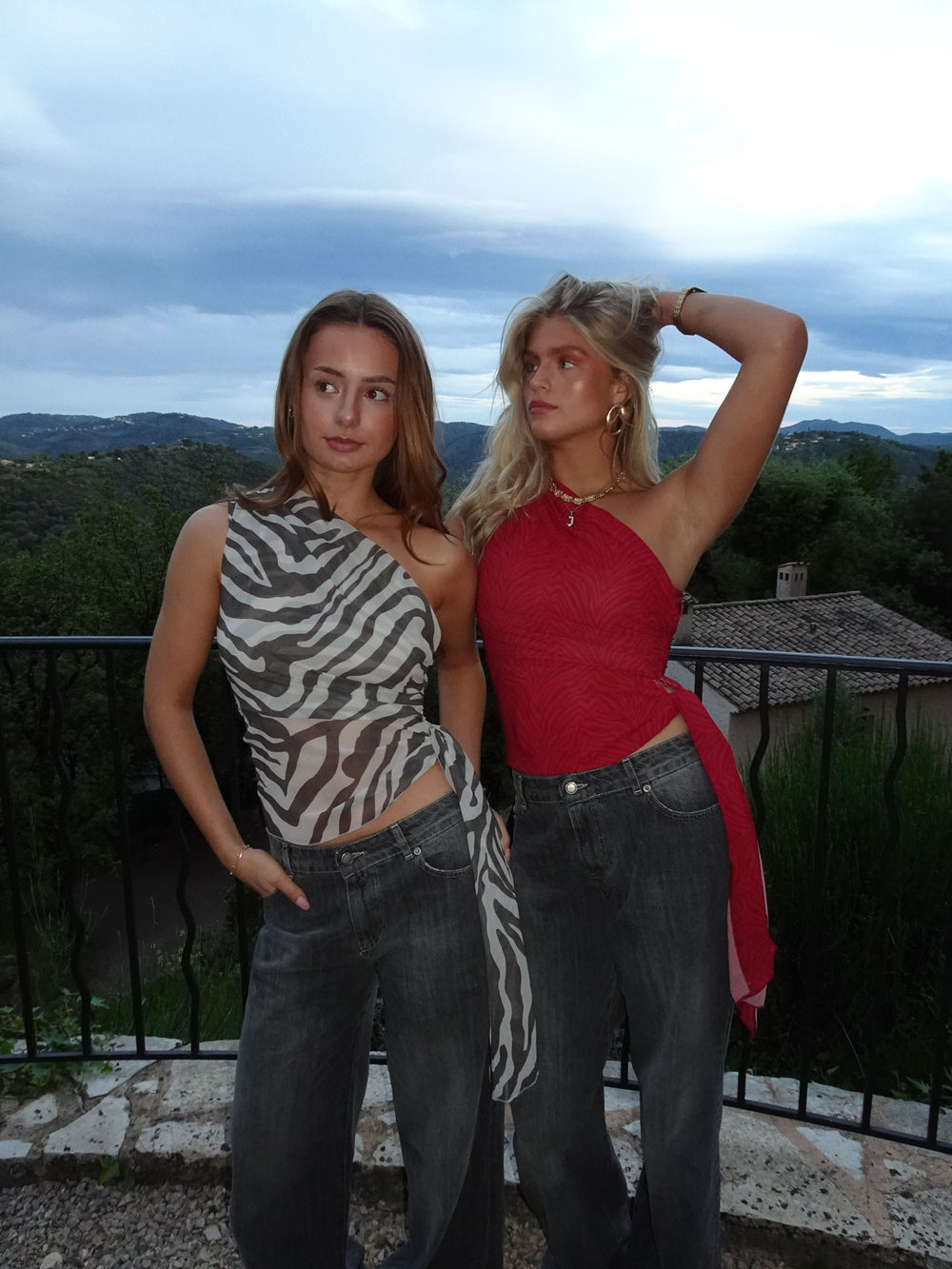 Orlane one shoulder top med zebra print - Rød