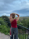 Orlane one shoulder top med zebra print - Rød