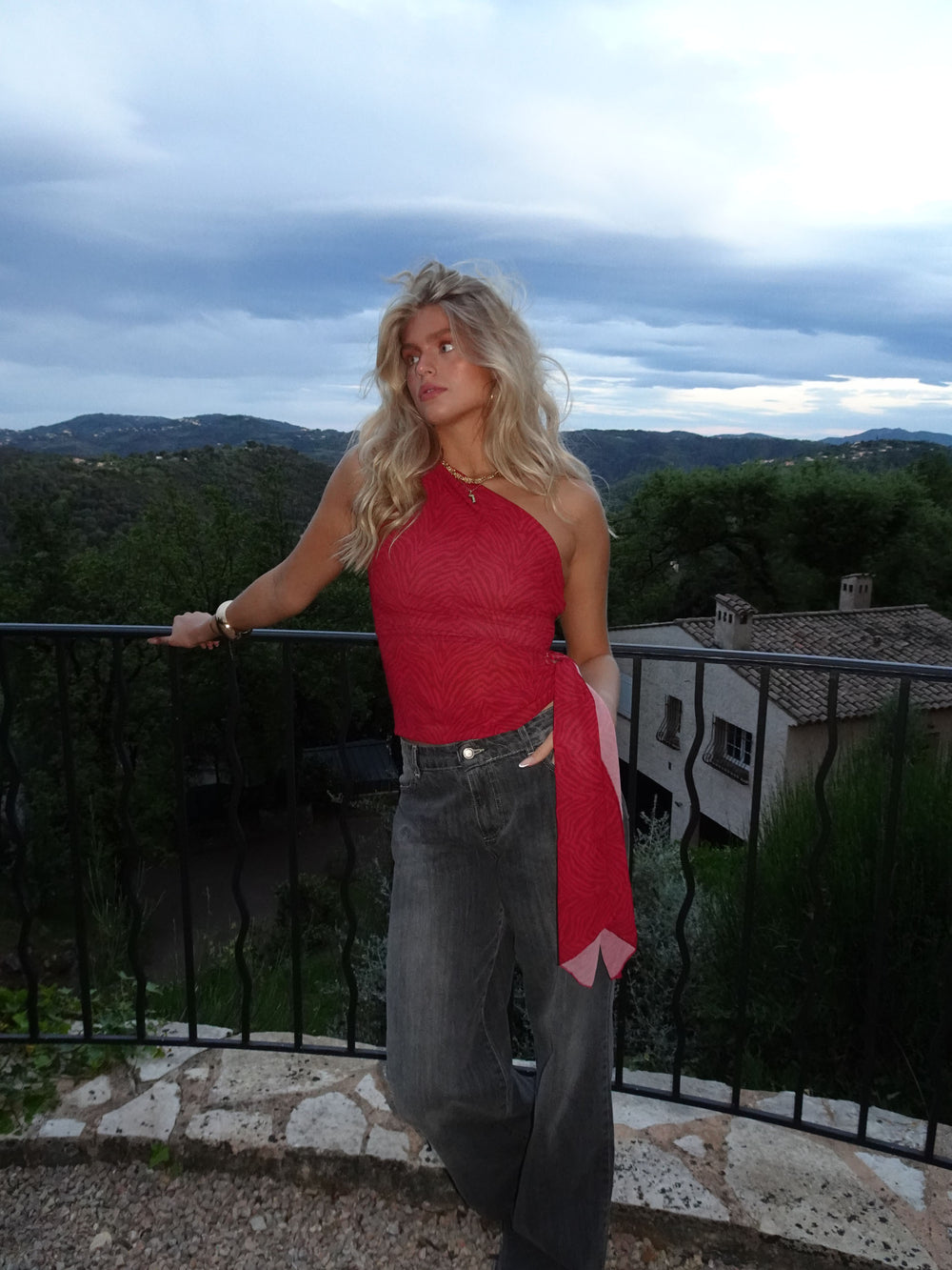 Orlane one shoulder top med zebra print - Rød