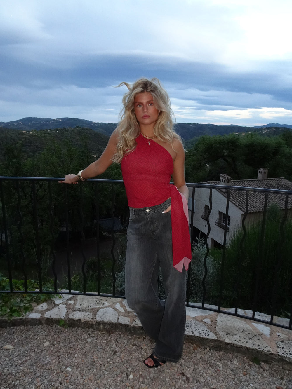 Orlane one shoulder top med zebra print - Rød
