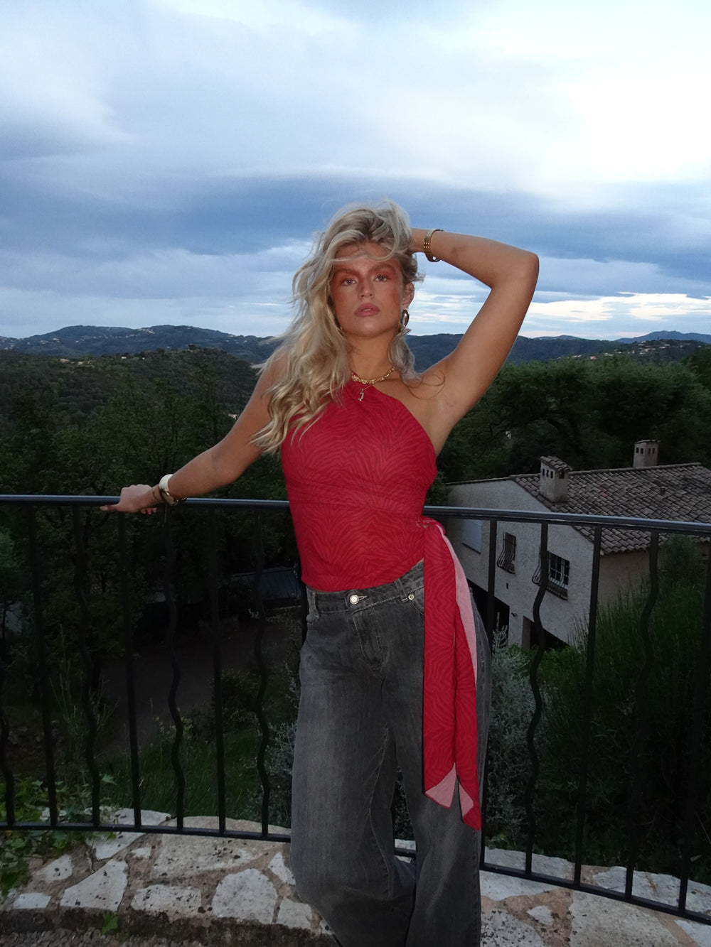 Orlane one shoulder top med zebra print - Rød