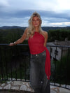 Orlane one shoulder top med zebra print - Rød