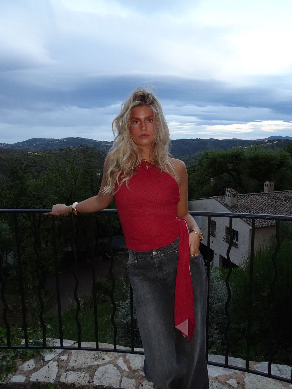 Orlane one shoulder top med zebra print - Rød