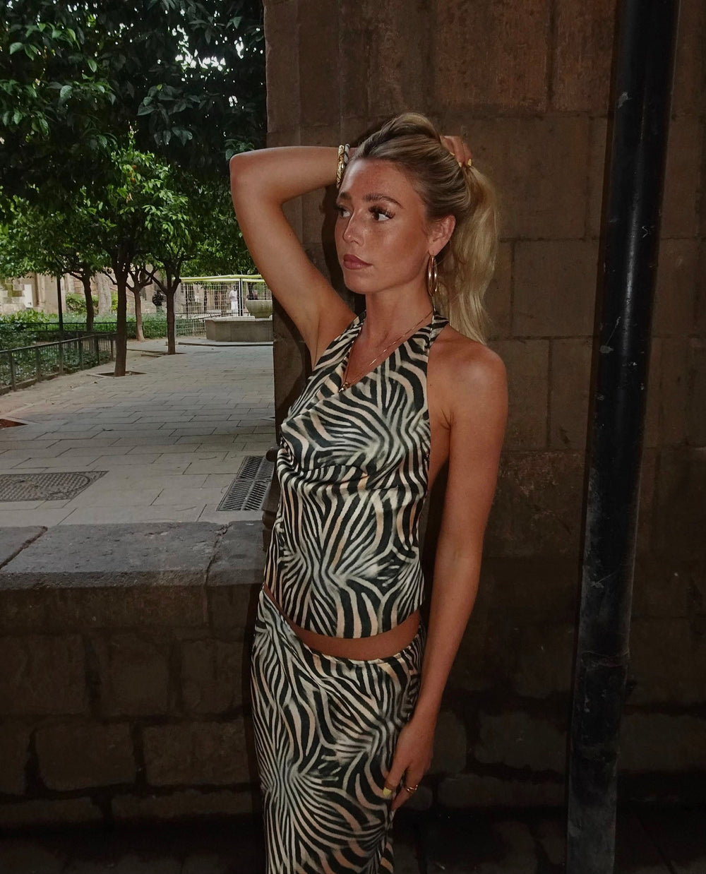 Blancine top med zebra print - Sort/beige