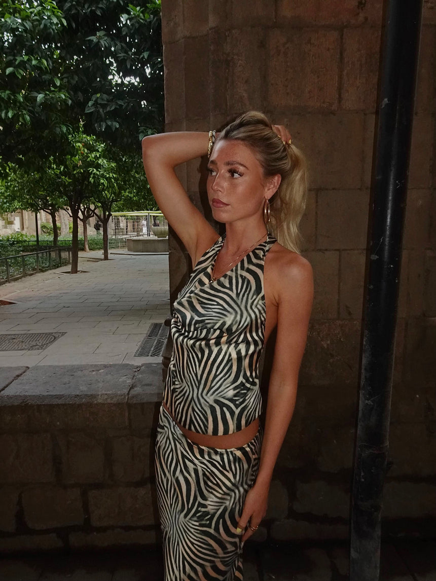 Blancine top med zebra print - Sort/hvid
