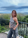 Orlane one shoulder top med zebra print - Sort/hvid