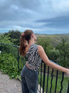 Orlane one shoulder top med zebra print - Sort/hvid
