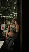 Blancine top med zebra print - Sort/beige