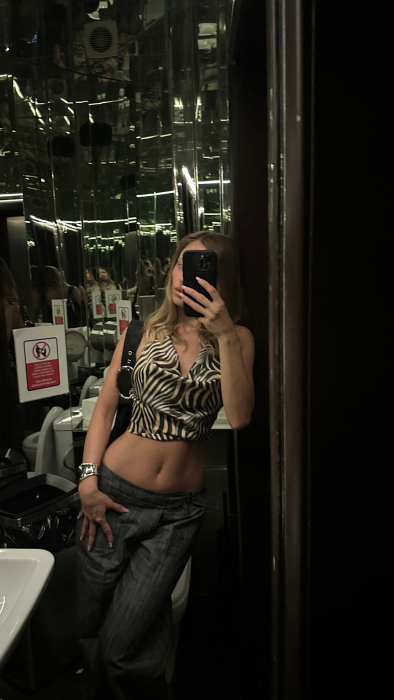 Blancine top med zebra print - Sort/beige