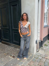 Nickeline v-neck top med polka prikker - Brun/off white
