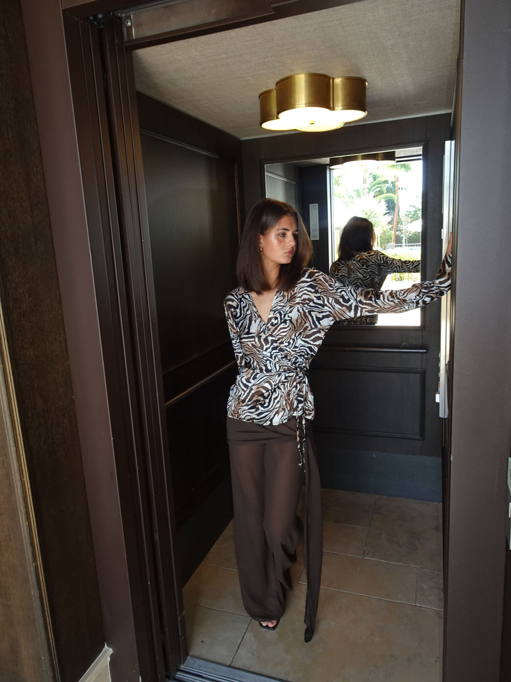 Zebriana bluse med zebra print - Brun/hvid/sort