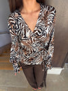 Zebriana bluse med zebra print - Brun/hvid/sort