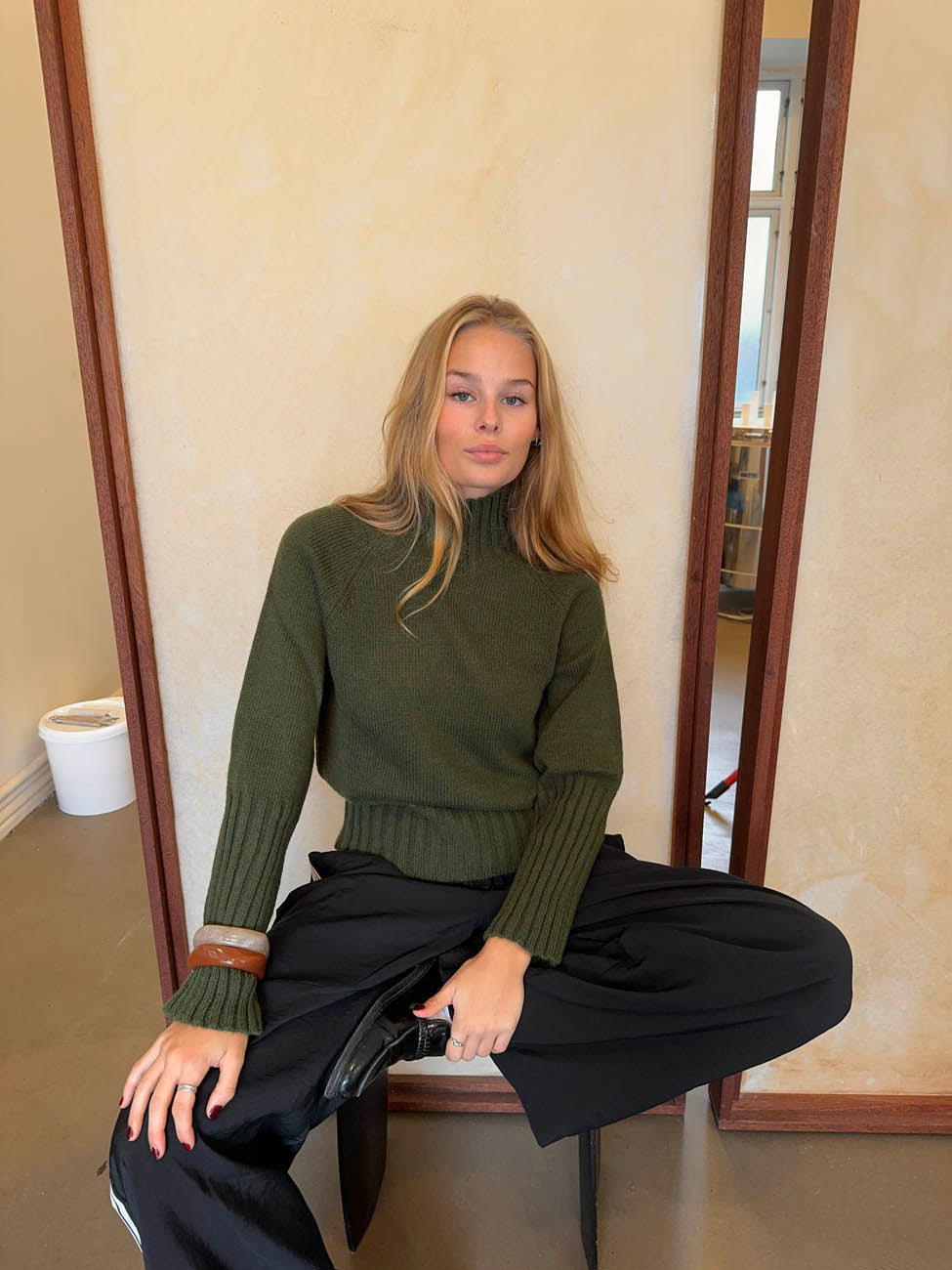 Alyssa striktrøje med turtleneck - Grøn