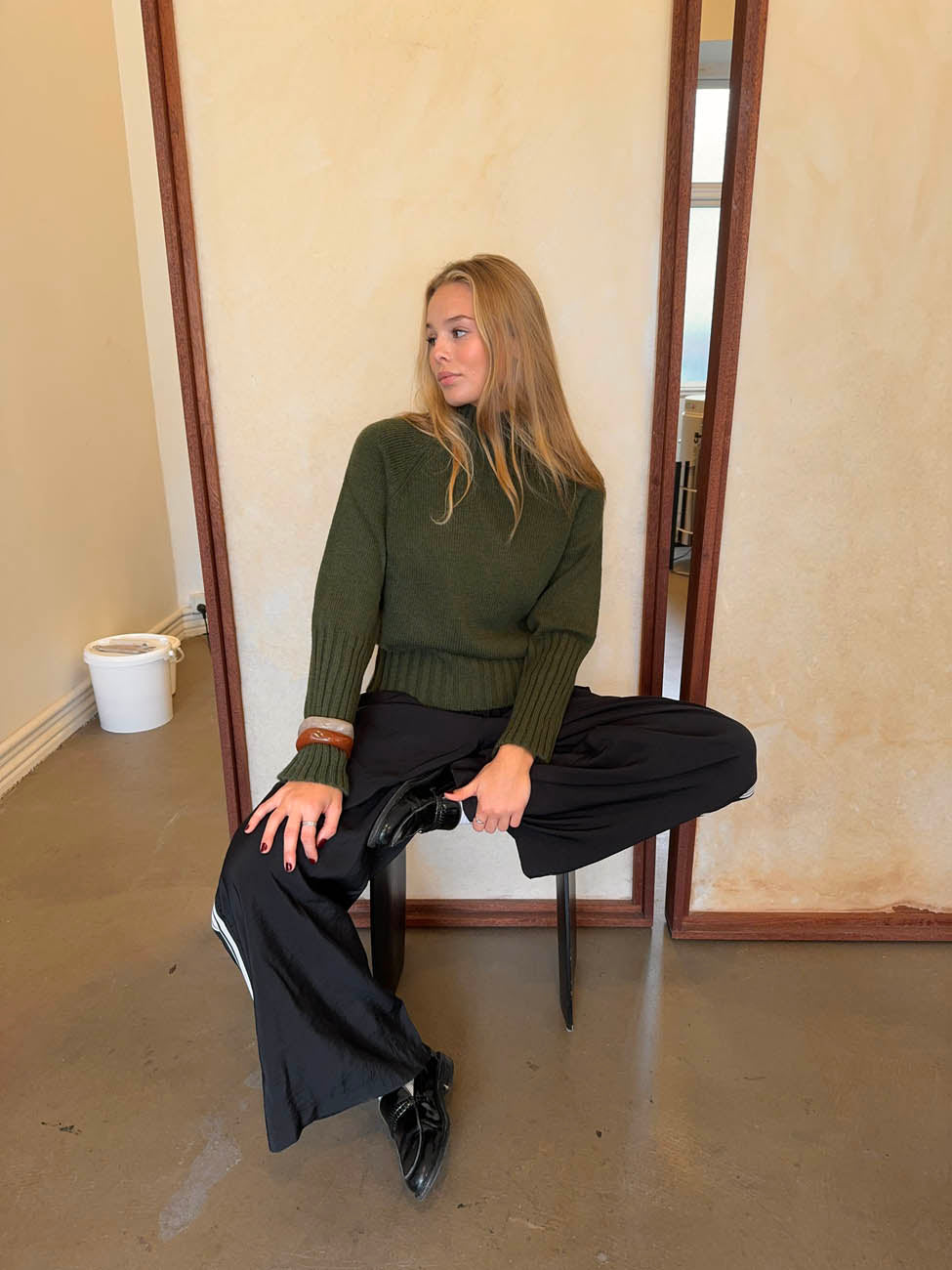 Alyssa striktrøje med turtleneck - Grøn