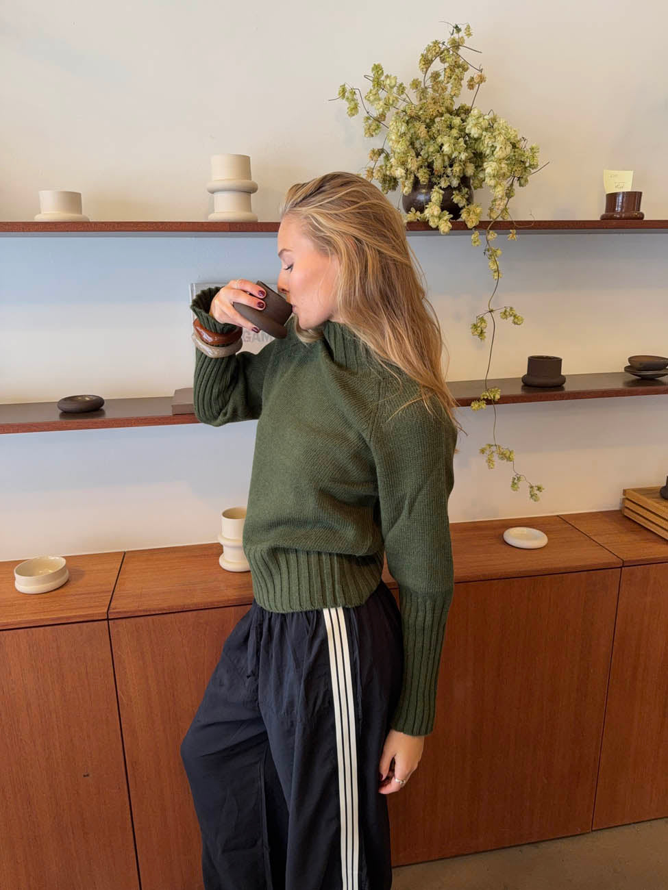 Alyssa striktrøje med turtleneck - Grøn