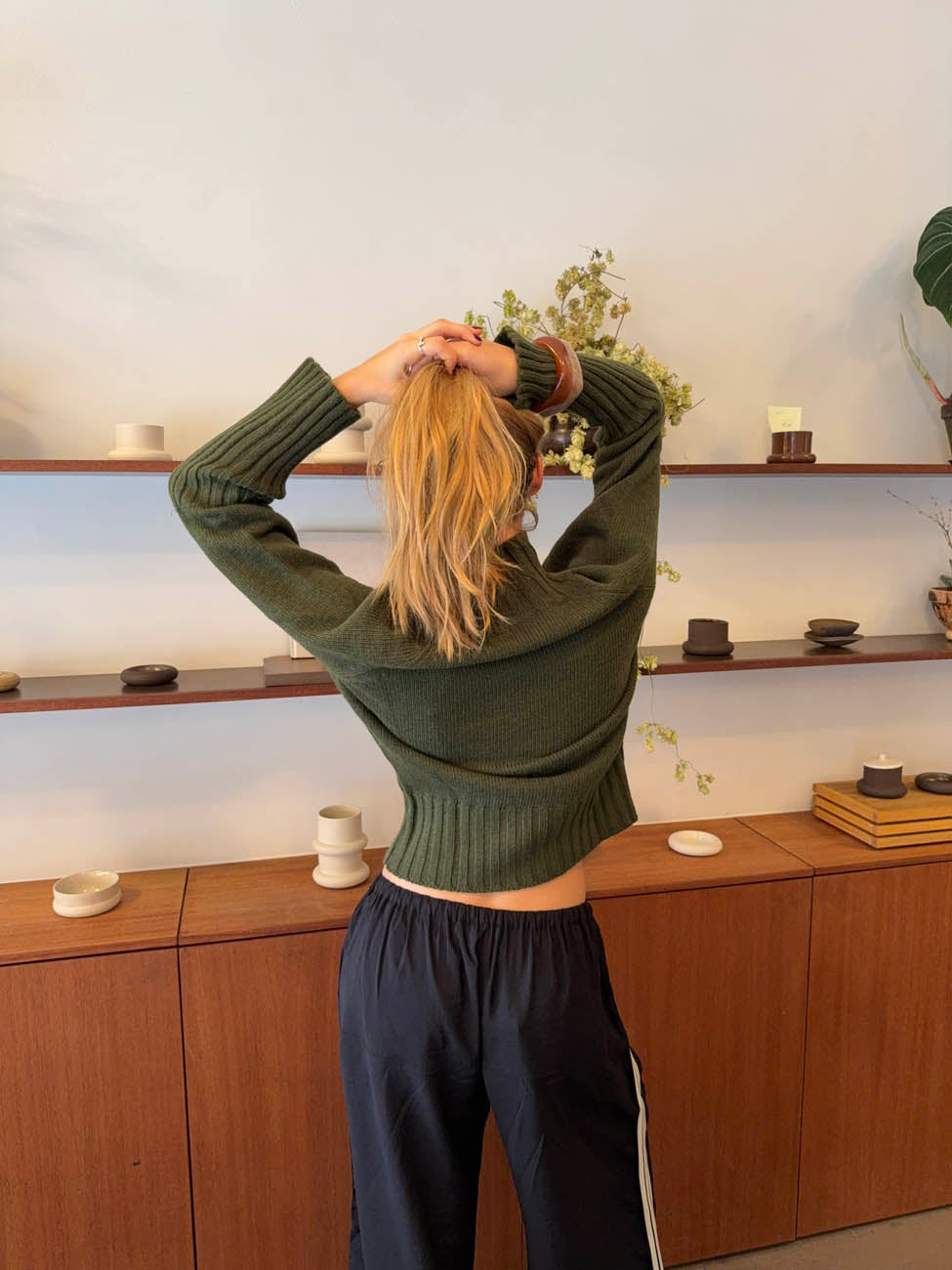 Alyssa striktrøje med turtleneck - Grøn