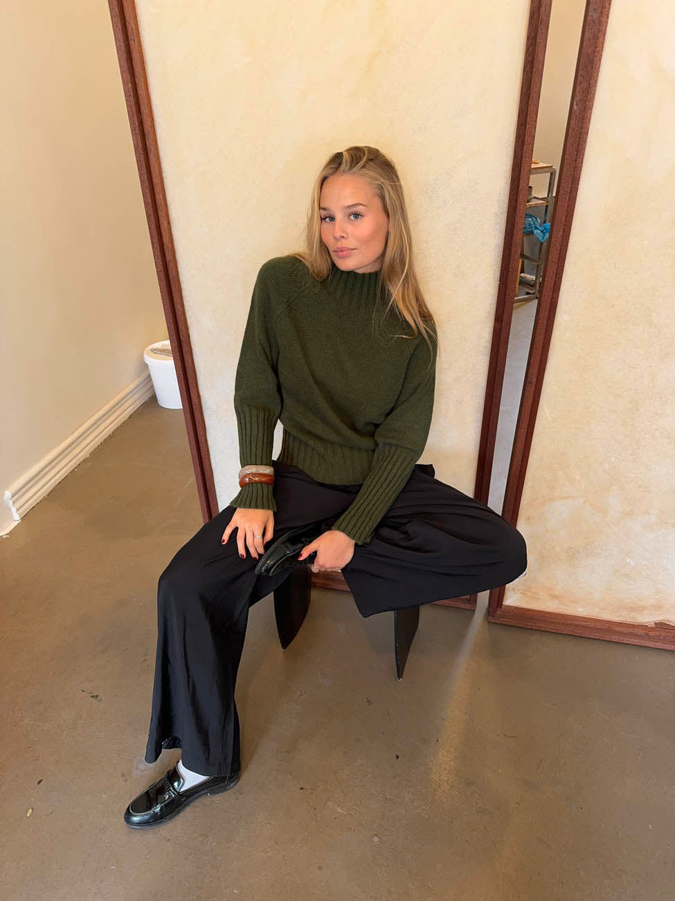 Alyssa striktrøje med turtleneck - Grøn