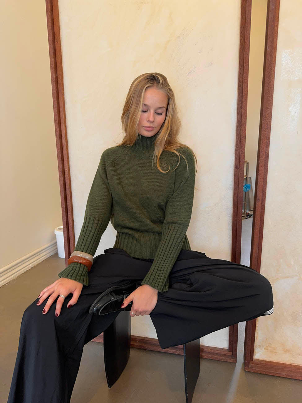 Alyssa striktrøje med turtleneck - Grøn