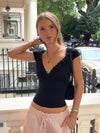Malin Tomkins v-neck top med blondekant - Sort