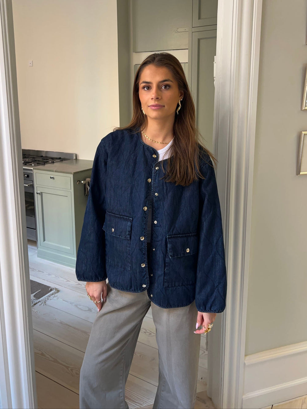 Alucia vatteret denim jakke - Mørkeblå