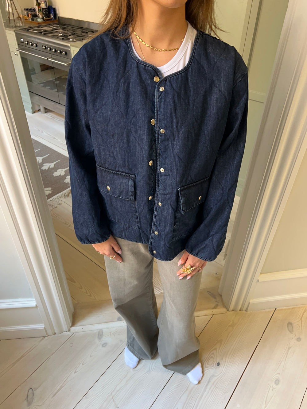 Alucia vatteret denim jakke - Mørkeblå