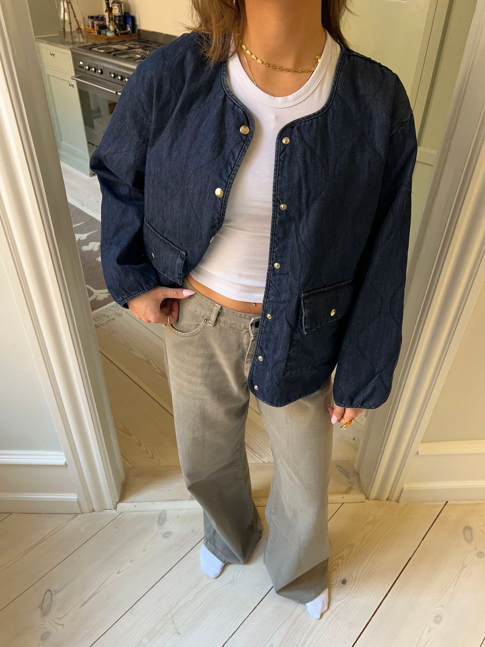 Alucia vatteret denim jakke - Mørkeblå