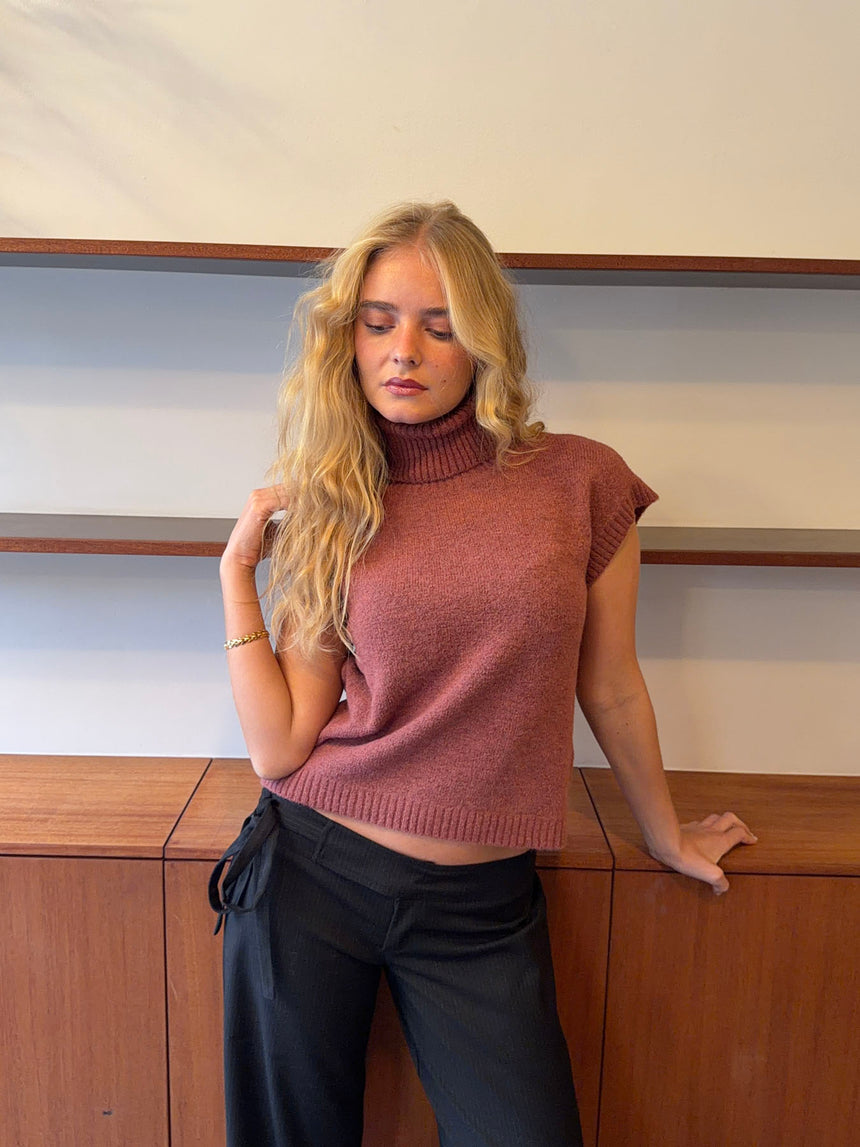 Linua vest med turtleneck - Rust/lyserød