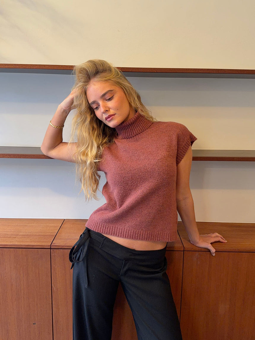 Linua vest med turtleneck - Rust/lyserød